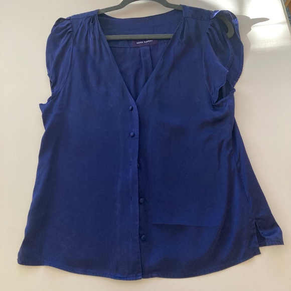 More Sunday Silk Button Up Top Blouse - Royal Blueberry - Medium - Picture 2 of 4